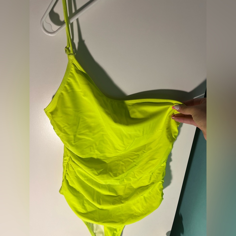 Shein one piece,off shoulder swimsuit. Size Medium. Yellow, greenish neon color.